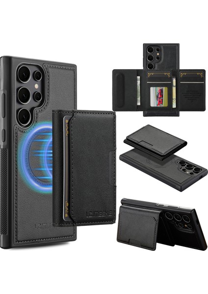 Lc.ımeeke L5 Samsung Galaxy S23 Ultra Manyetik Telefon Kılıfı Çıkarılabilir Kart Tutuculu Deri Arka Kapak-Siyah (Yurt Dışından)