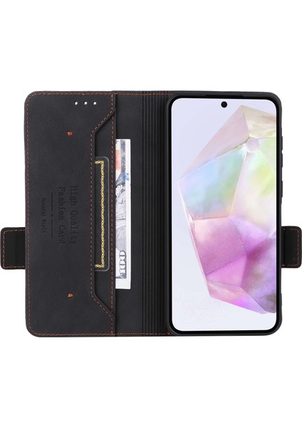 Samsung Galaxy A36 5g Kılıf Deri Cüzdan Kapaklı Telefon Kapağı Donanım Dekorlu-Siyah (Yurt Dışından) modelleri