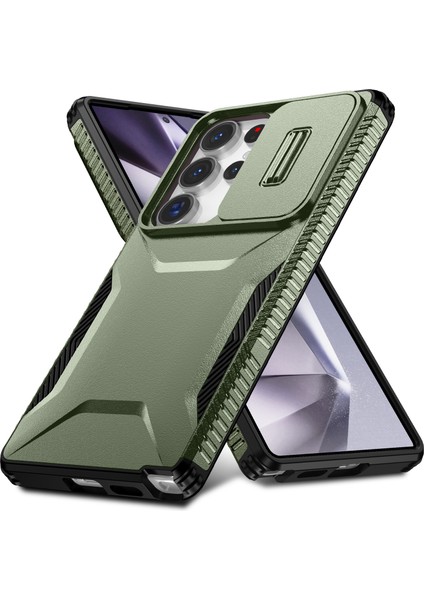 Samsung Galaxy S25 Ultra Kılıf Camshield Tpu+Pc Telefon Kılıfı Kaymaz Yan Kenar-Yeşil (Yurt Dışından)