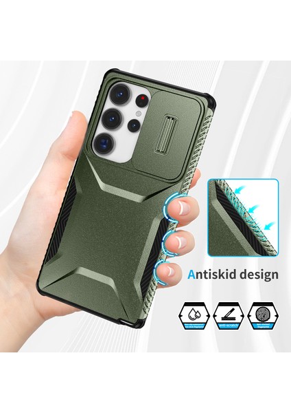 Samsung Galaxy S25 Ultra Kılıf Camshield Tpu+Pc Telefon Kılıfı Kaymaz Yan Kenar-Yeşil (Yurt Dışından)