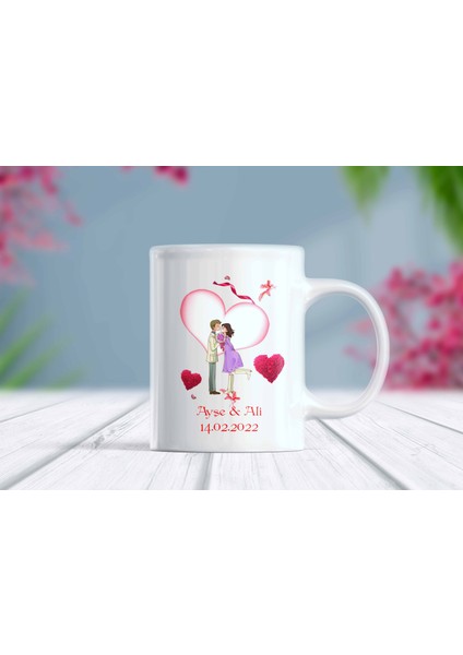 Isimli ve Tarihli Kalpli Aşk Kupa Bardak