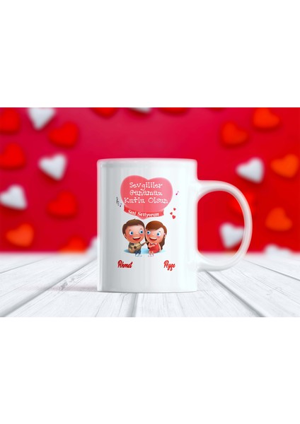 Sevgililer Günü Tasarımlı Isimli Aşk Kupa Bardak