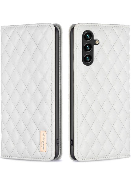 Samsung Galaxy A56 5g 5g Kılıf Kart Yuvalı Eşkenar Dörtgen Deri Kılıf-Beyaz (Yurt Dışından)