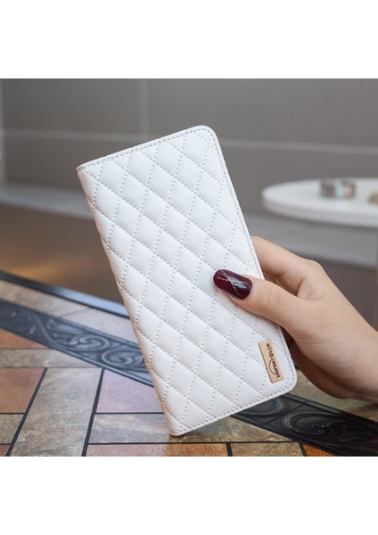 Samsung Galaxy A56 5g 5g Kılıf Kart Yuvalı Eşkenar Dörtgen Deri Kılıf-Beyaz (Yurt Dışından)