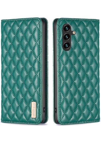 Samsung Galaxy A56 5g 5g Kılıf Kart Yuvalı Eşkenar Dörtgen Deri Kılıf-Yeşil (Yurt Dışından)