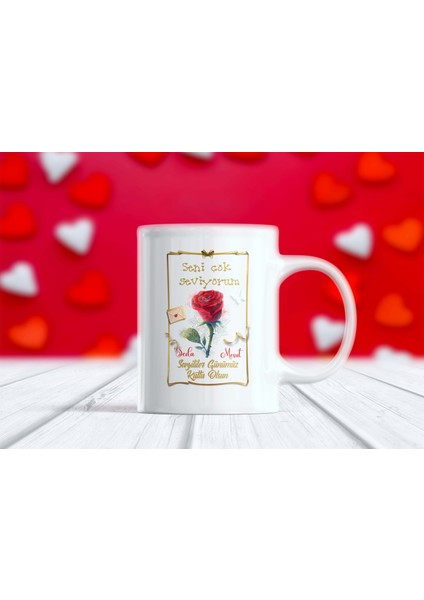 Sevgililer Günü Tasarımlı Isimli Aşk Kupa Bardak