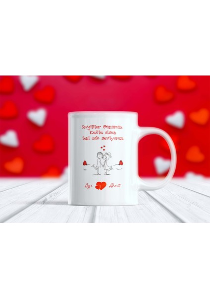 Sevgililer Günü Tasarımlı Isimli Aşk Kupa Bardak