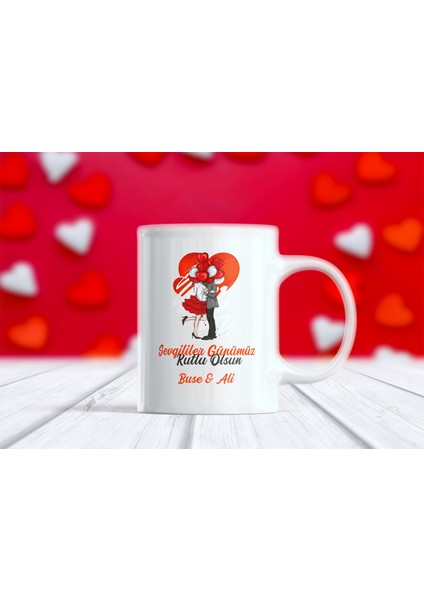 Sevgililer Günü Tasarımlı Isimli Aşk Kupa Bardak