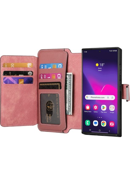 Samsung Galaxy S25 Ultra Mw-02 Çıkarılabilir Manyetik Deri Cüzdan Telefon Kılıfı-Pembe (Yurt Dışından)