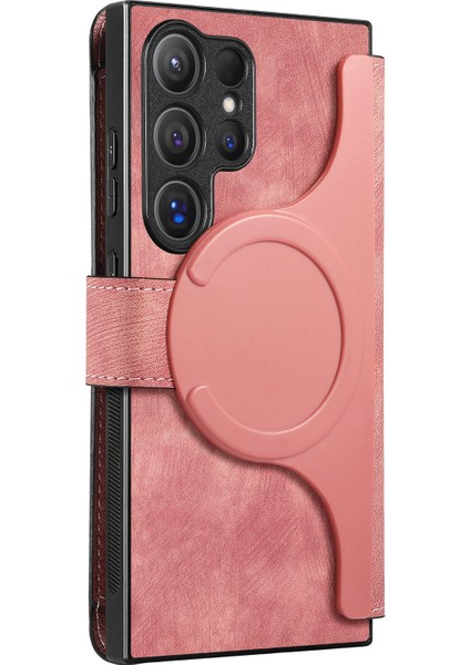 Samsung Galaxy S25 Ultra Mw-02 Çıkarılabilir Manyetik Deri Cüzdan Telefon Kılıfı-Pembe (Yurt Dışından)