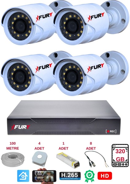 4 Lü Gece Renkli Görüş Güvenlik Kamerası Full Hd-Su Geçirmez Güvenlik Kamerası Seti 320GB fiyatları