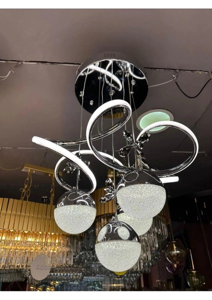 Hemera Modern Kumandalı Led Sarkıt Avize 3 Renk 4 Bölmeli Krom Kaplamalı Toplu Kelebek Taşlı fiyatları