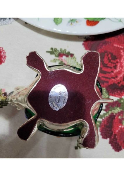 Italyan, Murano Cam , Gümüş Kaplama , Mia Fiore Desenli Yeşil Kaplumbağa Biblo 11×7 cm 1 Adet indirimleri