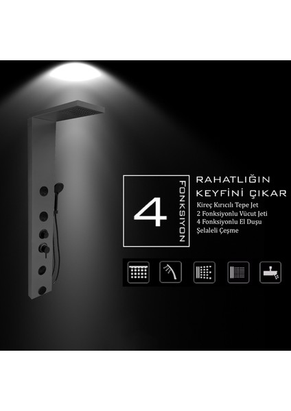 Venüs Metalik Füme Premium Masajlı Duş Paneli - Dikey Jakuzi - Robot Duş - El Duşu - Lüx Duş fırsatları