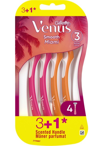 Smooth Miami Kadın Tıraş Bıçakları, 3'lü Kadın Kullan At Tıraş Bıçakları