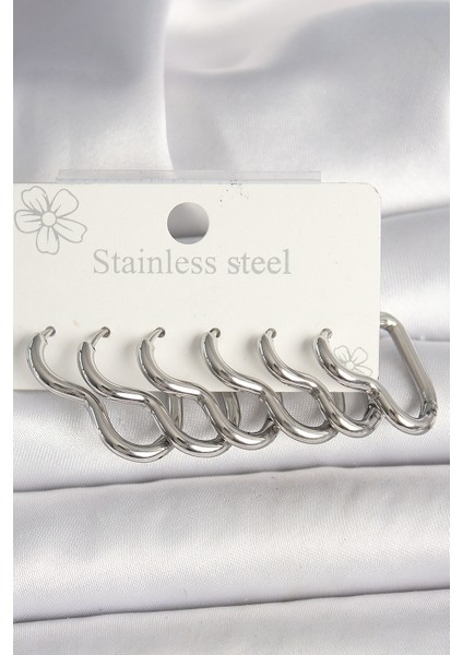 316L Çelik Gümüş Renk Kalp Model Kadın Küpe Seti