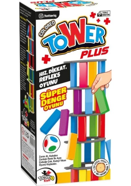 Renkli Tower Plus Jenga Büyük Boy Doğal Ahşap Denge Kule Oyunu