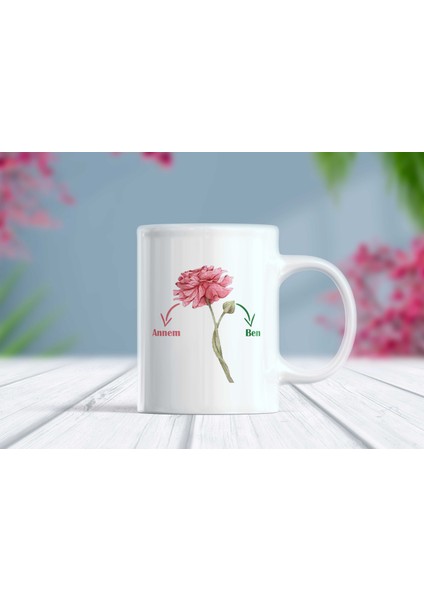 Annem & Ben Çiçekli Anneye Özel Kupa Bardak