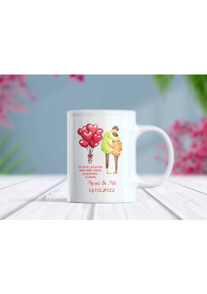 Isimli ve Tarihli Kalpli Aşk Kupa Bardak