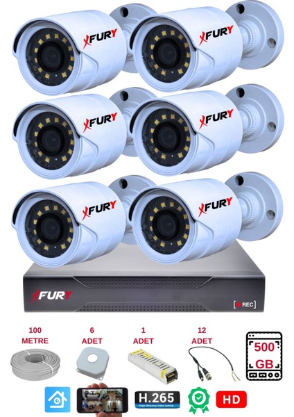 6 Lı Gece Renkli Görüş Güvenlik Kamerası Full Hd-Su Geçirmez Güvenlik Kamerası Seti 500GB fiyatları