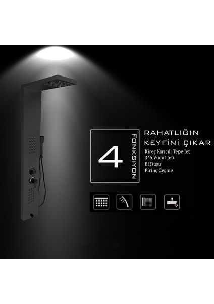 Victoria Antrasit Gri Premium Masajlı Duş Paneli - Dikey Jakuzi - Robot Duş - El Duşu - Lüx Duş indirimleri