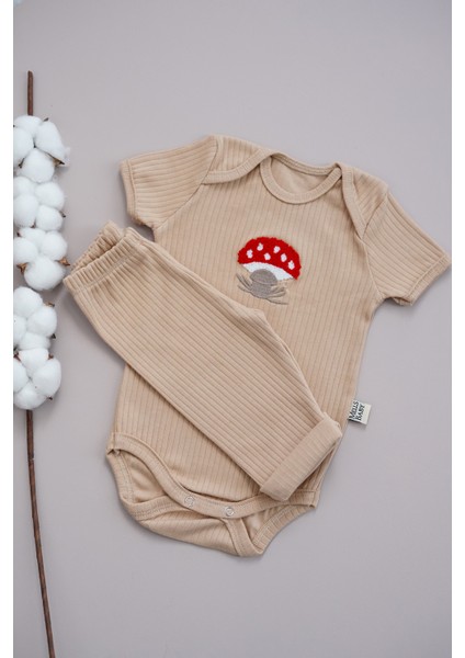 Mantar Nakışlı Kısa Kollu Body Tayt Takım