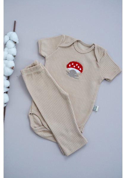 Mantar Nakışlı Kısa Kollu Body Tayt Takım