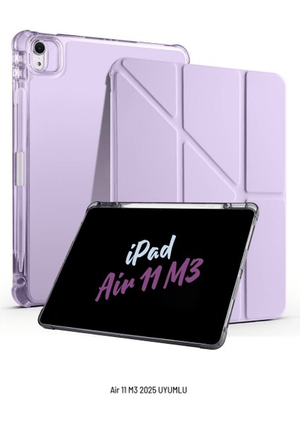 Apple iPad Air 11 Inç 2025 M3 Çip Uyumlu Kalem Bölmeli Standlı Tri Folding Fuchsia Tablet Kılıfı