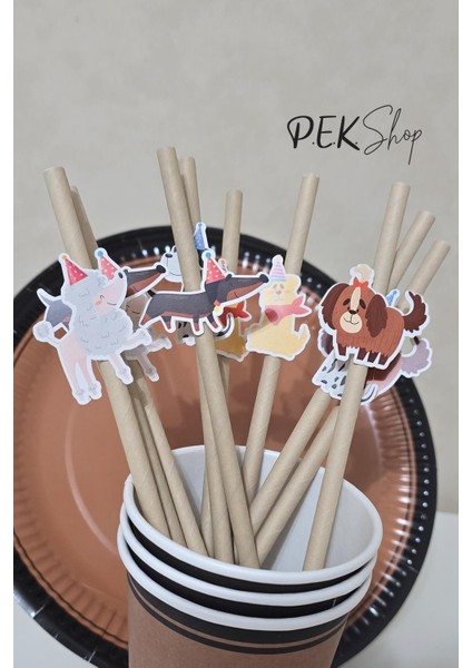 Sevimli Köpekler Tema Pipet Süsleri 10LU Köpekler Konsept Lüks Pipet Paketi fiyatları