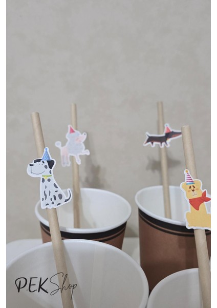 Sevimli Köpekler Tema Pipet Süsleri 10LU Köpekler Konsept Lüks Pipet Paketi modelleri