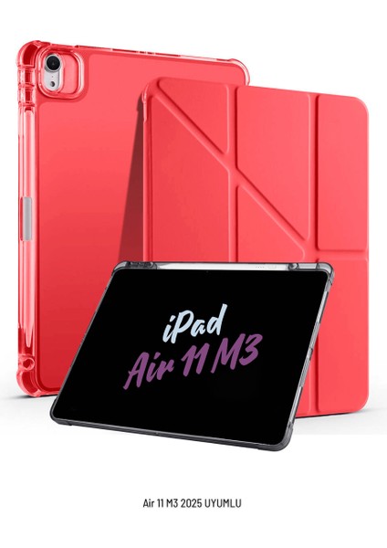 Apple iPad Air 11 Inç 2025 M3 Çip Uyumlu Kalem Bölmeli Standlı Tri Folding Fuchsia Tablet Kılıfı