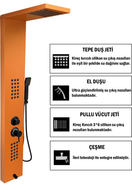 Victoria Bakır Premium Masajlı Duş Paneli - Dikey Jakuzi - Robot Duş - El Duşu - Lüx Duş