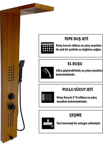 Victoria Teak Ağacı Desenli Premium Masajlı Duş Paneli - Dikey Jakuzi - Robot Duş - El Duşu - Lüx Duş fiyatları