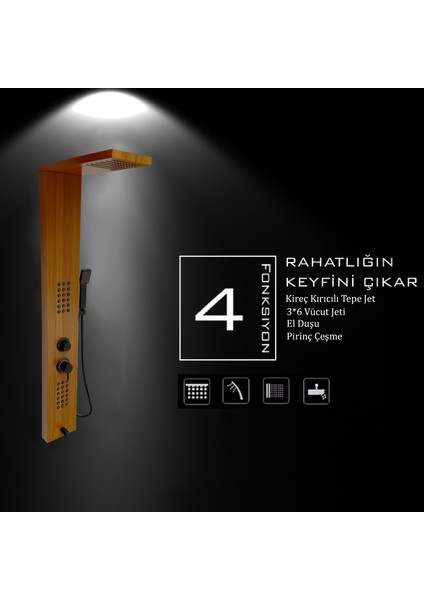 Victoria Teak Ağacı Desenli Premium Masajlı Duş Paneli - Dikey Jakuzi - Robot Duş - El Duşu - Lüx Duş modelleri