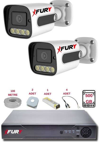 2 Kameralı Set Full Hd Gece Renkli Görüş-Cepten İzle-Su Geçirmez Güvenlik Kamerası Seti 500GB fiyatları