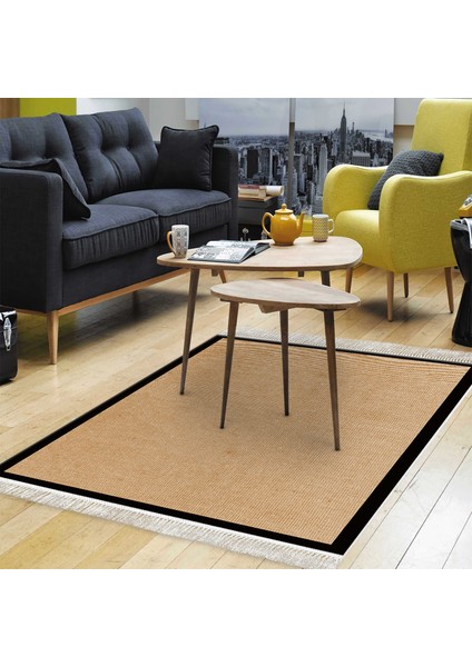 Kaymaz Dijital Mutfak & Salon Halı Toprak Saçaklı Dokuma E5001 Açık Kahverengi