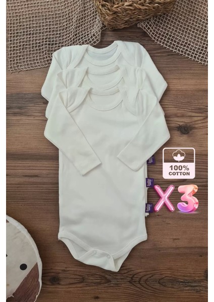 Pamuk Uzun Kol 3 Adet Bebek ve Çocuk Body