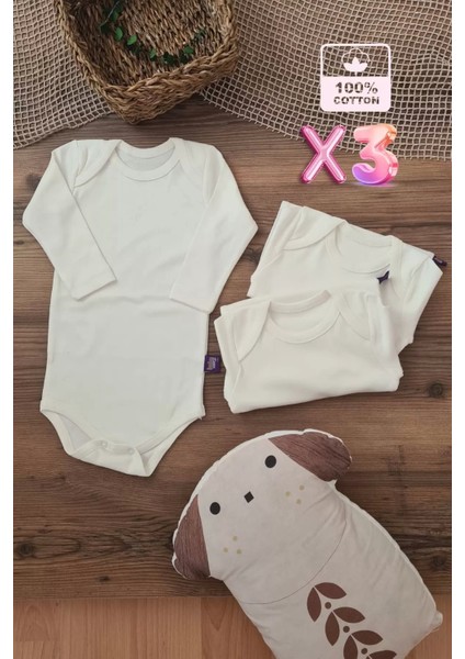 Pamuk Uzun Kol 3 Adet Bebek ve Çocuk Body