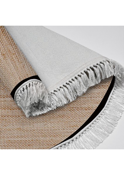 Kaymaz Dijital Mutfak & Salon Halı Toprak Saçaklı Yuvarlak Dokuma E5001 Kahve Bej fırsatları