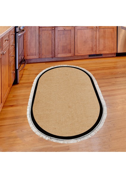 Kaymaz Dijital Mutfak & Salon Halı Luna Pamuk Saçaklı Oval Dokuma E5001 Açık Kahverengi indirimleri