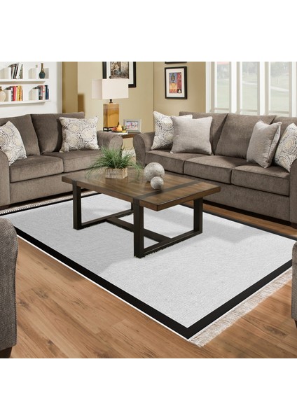 Kaymaz Dijital Mutfak & Salon Halı Toprak Saçaklı Dokuma E5001 Gri