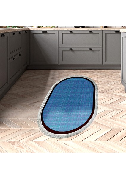 Kaymaz Dijital Mutfak & Salon Halı Toprak Saçaklı Oval Dokuma E5007 Koyu Mavi indirimleri