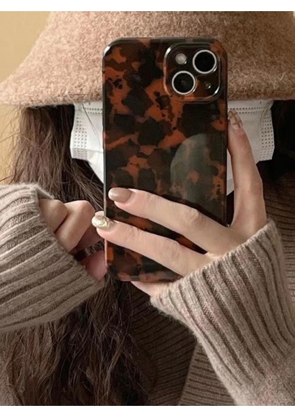 Apple iPhone Vintage Amber Leopar Desenli Kahve Siyah Geçişli Silikon Telefon Kılıfı