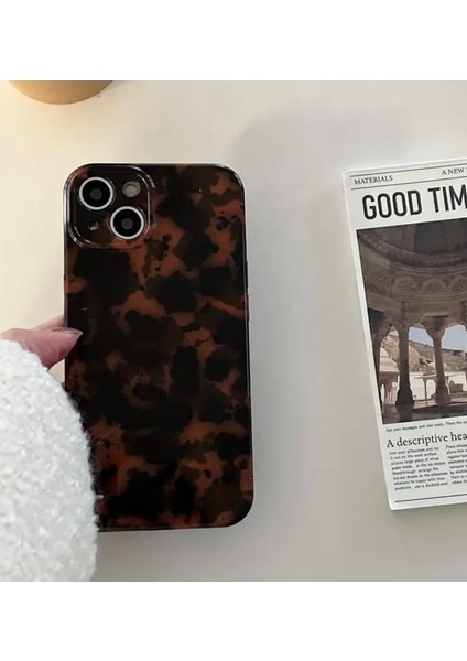 Apple iPhone Vintage Amber Leopar Desenli Kahve Siyah Geçişli Silikon Telefon Kılıfı modelleri