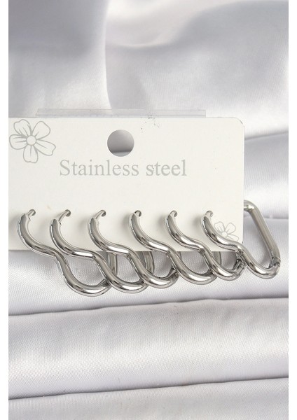 316L Çelik Gümüş Renk Kalp Model Kadın Küpe Seti