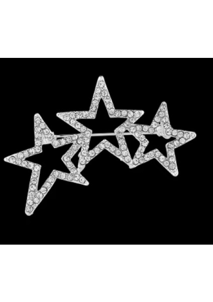 3'lü Yıldız Şeklinde Kristal Taşlı Broş
