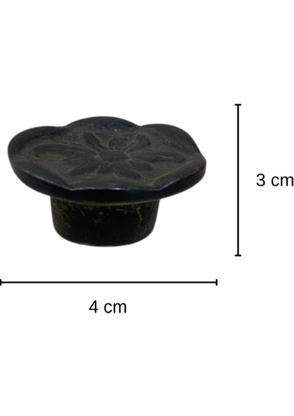 Pirinç Döküm Oksit Siyah Rengi 4 cm Desenli Düğme Kulp