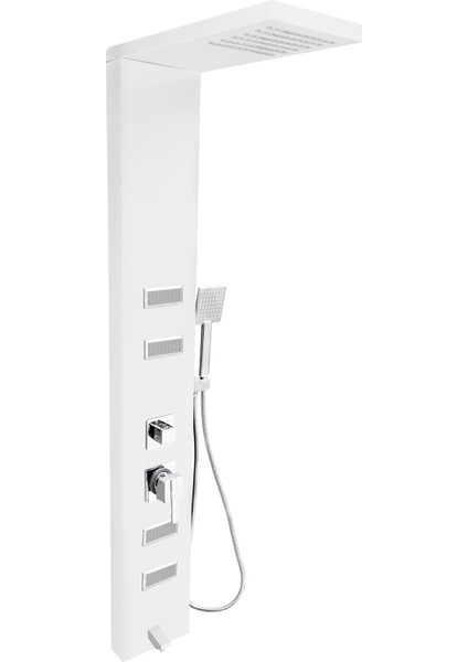 Diamond Beyaz Masajlı Duş Paneli - Dikey Jakuzi - Robot Duş - El Duşu - Lüx Duş