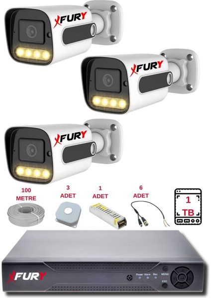 3 Kameralı Set Full Hd Gece Renkli Görüş - Cepten İzle - Su Geçirmez Güvenlik Kamerası Seti 1tb