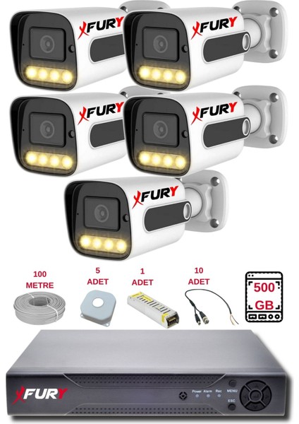 5 Kameralı Set Full Hd Gece Renkli Görüş - Cepten İzle-Su Geçirmez Güvenlik Kamerası Seti 500GB